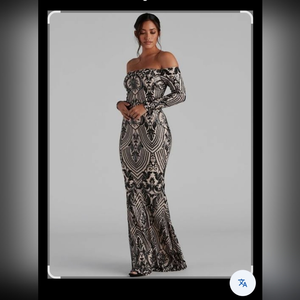 Elegant Black and nude Off-Shoulder Dress